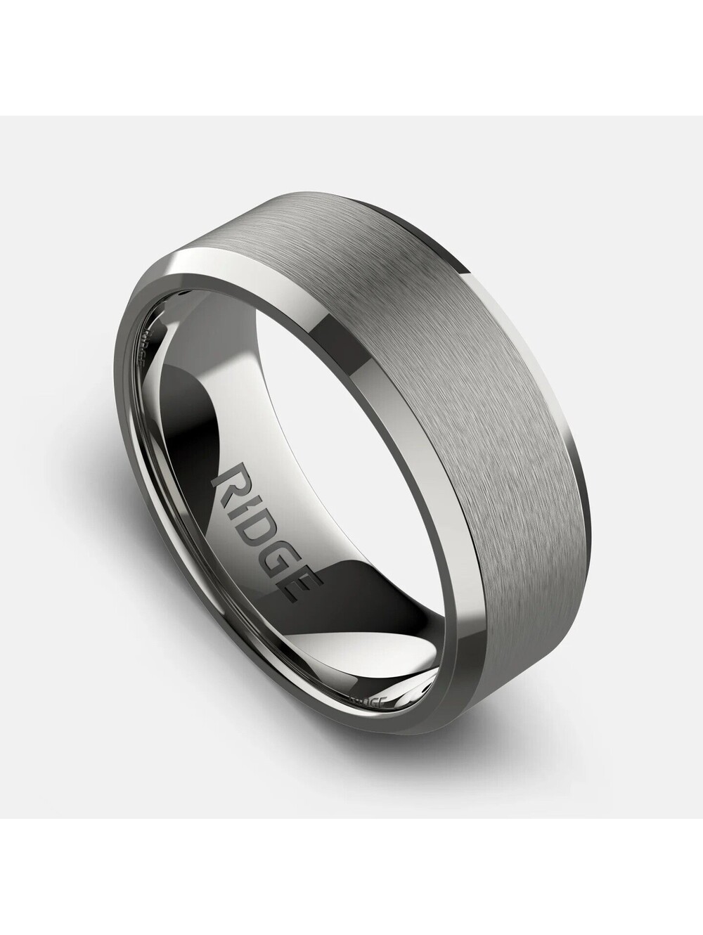 Ridge 8mm Beveled Tantalum Men’s Ring Platinum Silver Size 12.5 Wedding Band